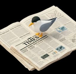 The Transita tern perched on an open newspaper.